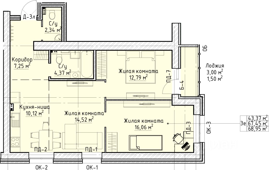 планировка квартиры 69 м2